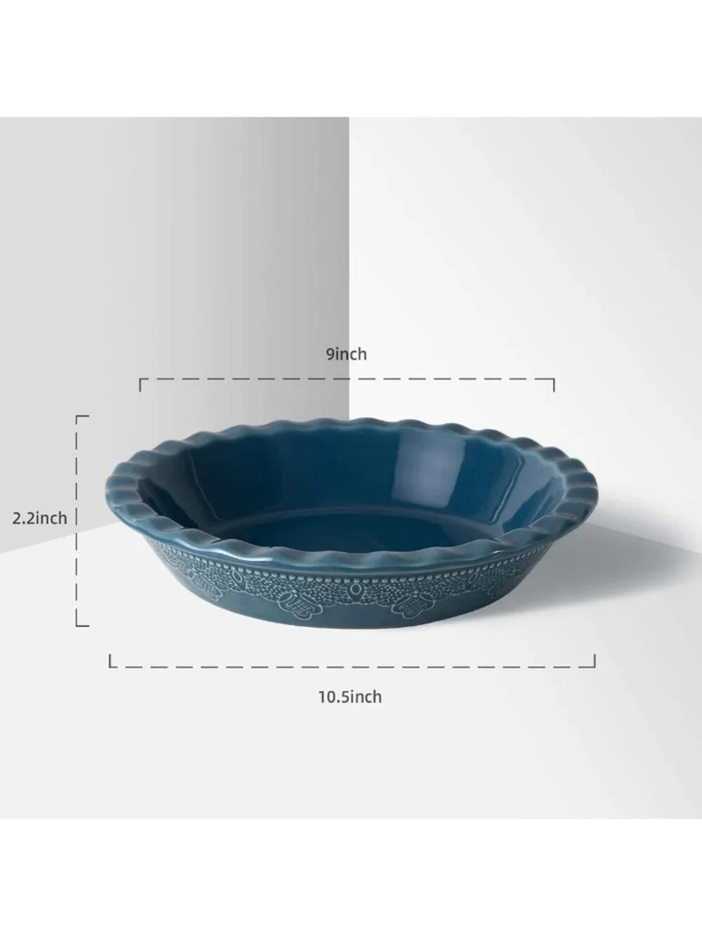 Set of 2 Deep Dish Ceramic Pie Pans, 9 Inch Lace Embossed Ruffled Baking Dishes